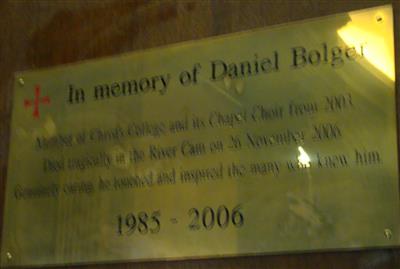 cc01276 Daniel Bolger Memorial.jpg; cc01276; Daniel Bolger; Memorial plate